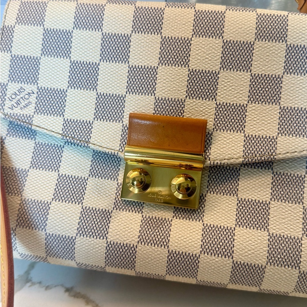 Top-Handle Checkerboard Satchel Bag in Beige and Tan - Picture 4 of 13